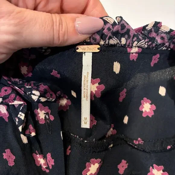 Free People Black Ruffle Trim Callico Skies Midi Dress Sz Medium - Picture 7 of 12